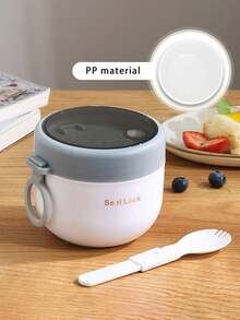 Oatmeal Cup, Breakfast Cup, Portable Yogurt Cup With Lid And Spoon, Sealed Lunch Box, Round Bento Box Set With Utensils - White - View 8