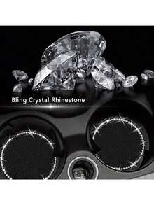 2 Pieces Of Glossy Black Silicone Car Cup Mats, With Crystal Rhinestone Edges – 2.75inch Non-Slip Design, Compatible With Car Cup Holders, A Fashion Accessory Specially Designed For Women And Girls, Car Cup Mats - 彩色 - 查看 7