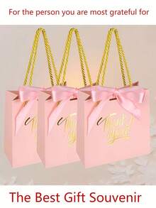 Mini Pink Bow Gift Bag With Handle, Small Party Favor Bag For Easter/Mother's Day/Wedding, Gift Packaging (Pink), Gifts For Couples, Anniversary, Women, Thank You Cards, Gift Sets, Paper Bags, Valentine's Day Gifts For Him, Best Friend Gifts - J-Multicolor - View 1