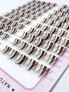 100pcs C-Curl Brown Anime Style Transparent Stem Cluster False Eyelashes, Natural & Lengthening, Manga Design, Individual Lashes For DIY - C - View 2