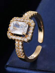 1 chiếc nhẫn nữ thiết kế sáng tạo cao cấp đính đá Cubic Zirconia, kiểu dáng hở đa năng, thích hợp làm quà tặng và đeo hàng ngày. - Vòng mở - Xem 9