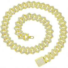 1pc Pet Collar, Cat Dog Necklace, Hip Hop Zinc Alloy Diamond-Shaped Cuban Link, Luxury Hip Hop Cuban Link With Rhinestone Design, Classic Necklace - Multicolor - View 6