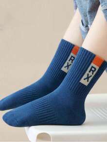 3 Pairs Kids' Letter RX Print Athletic Socks, Breathable Moisture-Wicking Mid-Calf Socks For Spring, Autumn & Winter - Random Color - View 4