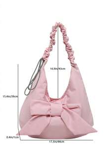 Women's Fashion Bow Pleated Shoulder Bag, Sweet Girl Style Crossbody Bag, Soft Fabric Material, Large Capacity, Drawstring Adjustable Strap, Fresh Daily Versatile Design, Suitable For Dating, Commuting, Casual Outings - Pink - View 5