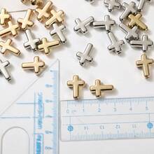 50/100颗时尚3D镀金ABS十字珠，适用于手工手链、项链、DIY首饰制作 - 彩色 - 查看 5