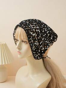 1pc Women's Fashion Hollow Sequin Handmade Crochet Triangular Headscarf Hat, Suitable For Daily Wear In Spring, Summer And Autumn - A - View 13