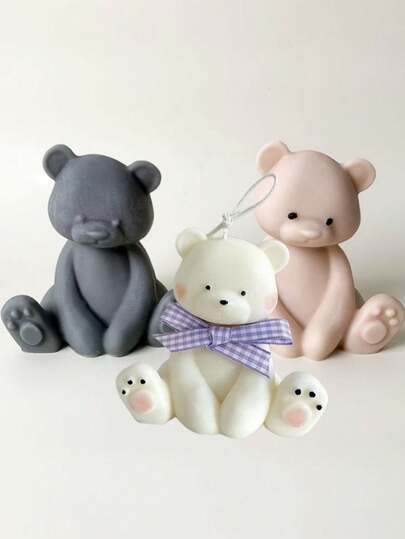 1个小坐熊硅胶蜡烛模具，DIY熊动物蜡烛石膏家居装饰硅胶模具