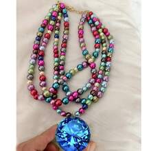 多层夸张心形串珠项链，时尚优雅可爱紫色女士创意颈链，派对礼物 - 紫鑽 - 查看 5