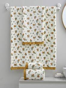 1条/2条装现代简约花卉珊瑚绒浴巾，超柔软吸水，大号浴巾，速干，不掉毛，桑拿浴巾，高品质，轻便，客用毛巾，送给伴侣的最佳礼物，毛巾尺寸：34*75厘米，浴巾尺寸：70*140厘米 - 彩色 - 查看 2