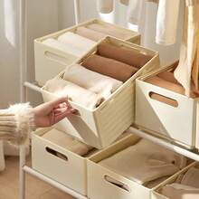 1pc Expandable Plastic Storage Box, Large Capacity Drawer Style Makeup Organizer, Multifunctional Foldable Clothes Storage Basket, Adjustable Length, Foldable For Space Saving, Suitable For Storing Clothes, Toys, Snacks, Cosmetics, Kitchen Spices, Applicable For Wardrobe Organization, Bedroom, Bathroom, Kitchen, Dorm, Room Decor - White - View 4