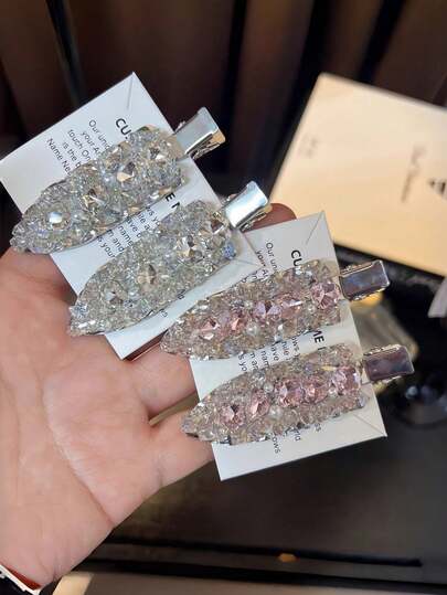 1/2个装 女士高端精致水晶无缝鸭嘴夹，优雅刘海夹，发夹发饰，无缝鸭嘴夹BB夹发饰，女孩发夹，女士发夹发饰，节日发饰