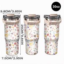 1pc/5pcs 30oz Stainless Steel Floral Insulated Tumbler, Suitable For Mother's Day, Easter, Valentine's Day, Theme Parties, Birthdays And Other Holidays. Floral Print Design, Keeps Drinks Hot/Cold, Fashionable Style. Multifunctional Cup For Daily Use! Ergonomic Handle Design, Anti-Drop , Easy To Clean. - Multicolor - View 7
