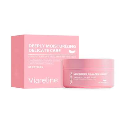 Mascarilla de ojos Viareline Niacinamida Colágeno Brillo Hidratante - 60 parches | Cuidado delicado de profunda hidratación, piel radiante y firme bajo los ojos, parches hidratantes antienvejecimiento para ojeras, hinchazón, líneas finas, amigable para viajar, apto para mujeres y hombres, todos los tipos de piel