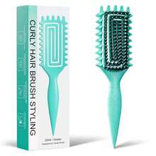 Curly Hair Brush, Curl Defining Brush With Soft Boar Bristles Detangling Tangled Glides, Wide-Teeth Design Effortlessly Shaping &Amp; Defining Curls, Curling Definer For Wet &Amp; Dry Hair (Green) - Màu sắcG - Xem 1