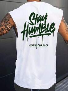 FRACTYR Men's Casual English Letter Street Style Sleeveless T-Shirt, Daily Fashion Versatile - White - View 1