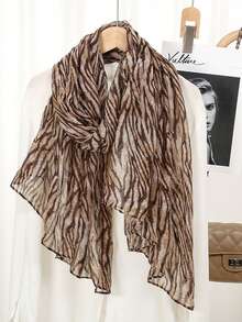 1条新款夏季巴厘岛雪纺斑马纹围巾，穆斯林轻薄头巾，优雅披肩围巾，日常旅行拍照，防晒披肩，家庭假日礼物 - 彩色 - 查看 3