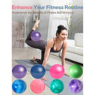1个9英寸（约22.9厘米）迷你普拉提球，新款多色软瑜伽球，稳定健身，腹部核心肌群锻炼，家用健身房和办公室小型健身球，防爆防滑迷你瑜伽球，稳定健身，拉伸和核心力量训练软普拉提球，家用训练球，防爆防滑，充气吸管，核心训练