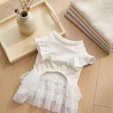 狗狗猫咪公主裙，天鹅绒面料，透气舒适，适合贵宾犬、马尔济斯犬、泰迪熊犬、比熊犬等犬种，四季皆宜。 - 白色 - 查看 9