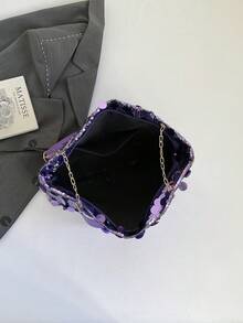 2026新款亮片腋下包，欧美时尚单肩手提包，大容量通勤链条托特包 - 紫色 - 查看 4