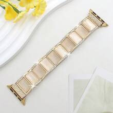 1pc Simple And Stylish Rectangular Cat's Eye Metal Bracelet Watch Band Compatible With Apple Watch Band 38mm 40mm 41mm 4mm 44mm 45mm 49mm (S10 42)Mm (S10 46)Mm ,Exquisite Wome's Wrist Strap Compatible With Iwatch Series 11 Ultra 3 SE3 Ultra 2 S10 SE2 9 8 7 SE 6 5 4 3 2 1,Suitable For Outfits, Daily Wear, Holidays - Gold - View 3