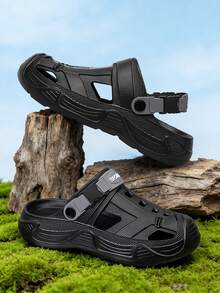 新款男士透气镂空凉鞋，舒适防滑休闲鞋，适合夏季沙滩和旅行。男女通用EVA防滑拖鞋，黑色镂空鞋，可作凉拖/凉鞋、园艺鞋、人字拖、家居拖鞋、徒步鞋。 - 黑色 - 查看 6