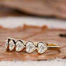 女士优雅18K镀金简约立方氧化锆心形戒指 - 金色 - 查看 2