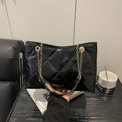 1件装优雅绗缝仿皮女士手提包，大容量单肩斜挎包，拉链封口，涤纶衬里，适合各种场合