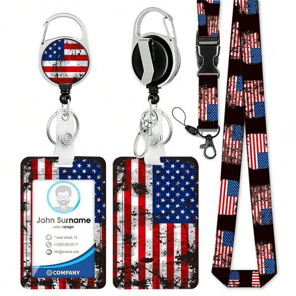 USA 250th Anniversary ID Badge Holder With Breakaway Lanyard, It's Fine Lanyards For Id Badges With Retractable Badge Reel And Card Holder Key Chain, Cute Name Badge Clips For Nurse Teacher Office Gifts