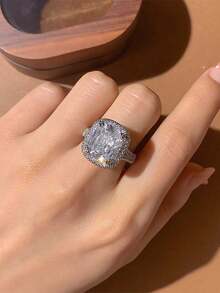 Trang sức quà tặng đính hôn hình học tinh tế với bốn chấu, đính đá Cubic Zirconia tổng hợp hình vuông. - trắng - Xem 2