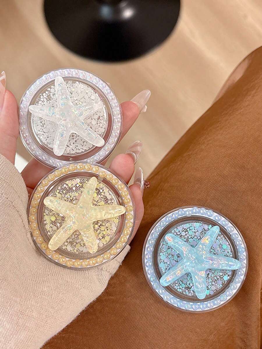 1个夏季海滩度假主题亮片海星磁性手机支架，黄色海星，多种颜色可选，适用于任何手机壳，可牢固吸附在桌面上，可伸缩便携，是送给女友、同学或亲戚的理想礼物。随机放置和方向，旅行必备，兼容和安卓手机，生日礼物，送给家人和朋友的礼物，推拉式手机支架，手机配件 - 彩色 - 查看 1