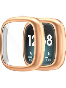 1 pieza Funda de reloj inteligente de TPU suave con cobertura total para Sense 2/Versa 4, de moda y cómoda, anti-caída, 2 en 1 con carcasa chapada y protector de pantalla, accesorios de funda de reloj inteligente a prueba de golpes y protectora - Fitbit Sense 2/Versa 4 - Ver 15