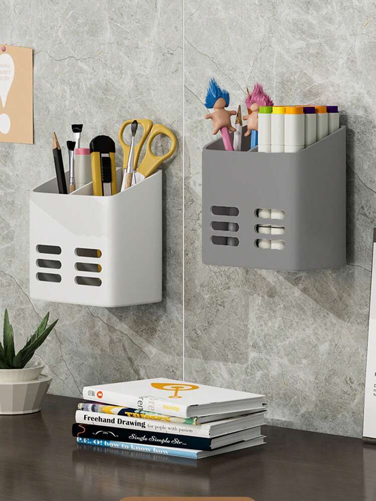 1pc Wall Mounted Storage Basket, Bathroom Cosmetic Organizer Rack, Toothpaste Toothbrush Comb Storage Basket - View 6
