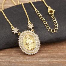 High Quality 18K Gold Plated Oval Shape Virgin Mary Pendant Necklace For Women Shiny Crystal Zirconia Charm Jewelry Everyday Party Gifts - Gold - View 2