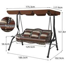 YODOLLA 3 Seater Garden Swing Chair With Adjustable Canopy - Outdoor Swing Bench For Patio/Backyard - Brown - View 3