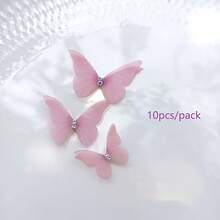 10个精美3D逼真蝴蝶装饰品，采用双层聚酯纤维制成，适用于DIY工艺品、发饰、婚礼装饰 - 10pcs - 查看 11