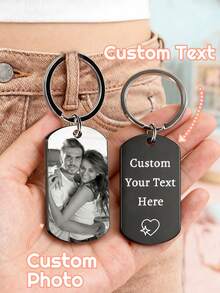 1/2Pcs Custom Photo & Text Stainless Steel Keychain, Customized Double Sided Keychains For Women, Personalized Engraving Keychain For Men, For Men Women Charms, Customized Couple Keyring, Custom Key Chain For Boyfriend, Personalized Valentine's Day Gift, Family Keychain, Pet Keychains Sequins Vintage, Unisex, Casual, Cuties Custom, Personalized, Unique,Delicate Romance, Utilitarian Chic - Style a - View 13