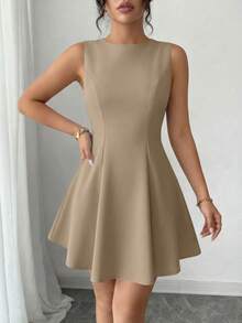 Women's Summer Dresses Elegant Sleeveless Boat Neck A Line  Formal Cocktail Party Wedding Guest Graduation Vacation Mini Khaki Dress Club Outfits For Women - 卡其色 - 查看 3