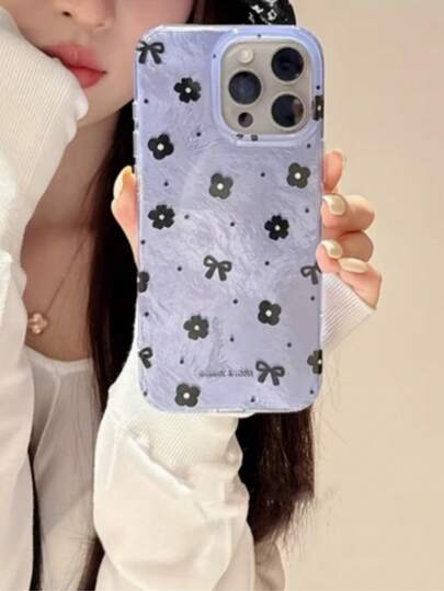 1pc New Ins Korean Style Floral, Polka Dot, Bow Knot, Glacier Pattern Phone Case, Fashionable And Shock-Proof, Suitable For IPhone 11/12/12 Pro, 13/14/15, 13 Pro/14 Pro/15 Pro, 12 Pro Max/13 Pro Max/14 Pro Max/15 Pro Max, 16, 16 Pro, 16 Pro Max, 17, 17 Pro, 17 Pro Max, Great Gift For Girlfriend, Best Friend, Birthday, Couple