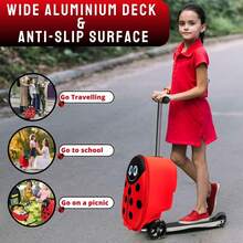 Aafan Kids Scooter-Themed Ride-On Suitcase  Fun 2-In-1 Luggage With Foldable Design, Smooth Wheels, Spacious Interior, Travel-Ready - Ladybird - View 6