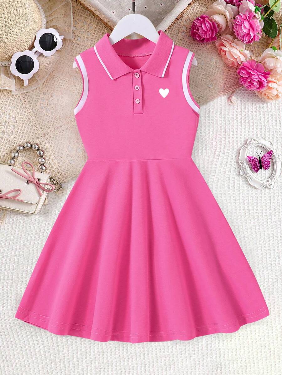 Tween Girls' Color-Blocked, Sleeveless Polo-Neck Dress With Contrast Trim