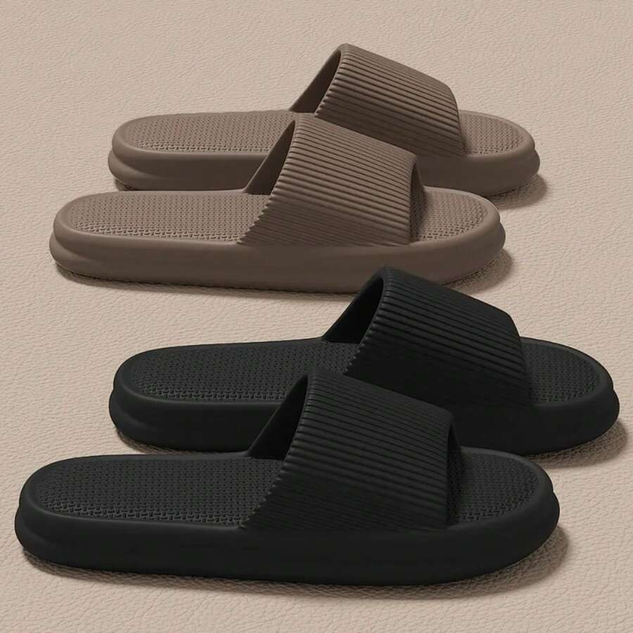Men's Summer Silent Slippers Indoor Home Bathroom Non-Slip Soft Sole Anti-Odor Sandals Women's Comfortable Lightweight - màu đen - Xem 1