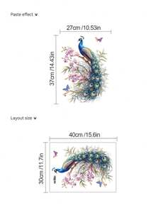 1pc Beautiful Peacock On Flower Branch & Butterfly Wall Decal, Removable Wall Sticker For Bedroom, Living Room - 1PC - View 6