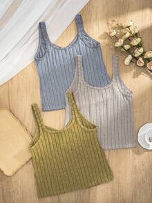 3 chiếc áo hai dây cổ chữ V kẻ sọc thoải mái dành cho nữ. - Nhiều màu - Xem 2