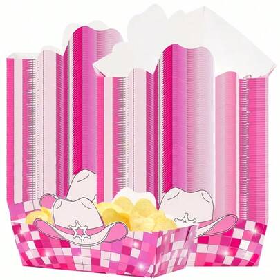 10pcs/20pcs/50pcs Pink Western Cowboy Theme Disposable Tableware, Food Containers For Chips, Popcorn, Candy, Fruit, Bread, Cookies, Suitable For Disco Parties, Bachelor Parties, Birthdays, Bridal Showers And Other Celebrations