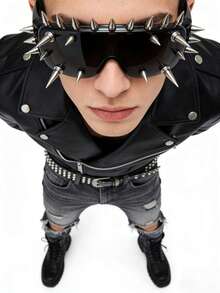 1pc Punk Style Rivet Fashion Glasses, Exaggerated Dark Aesthetic Design Unisex Party Glasses, Suitable For Personalized Parties, Music Festivals, Fashion Street Shooting, And Styling Displays - Black - View 4