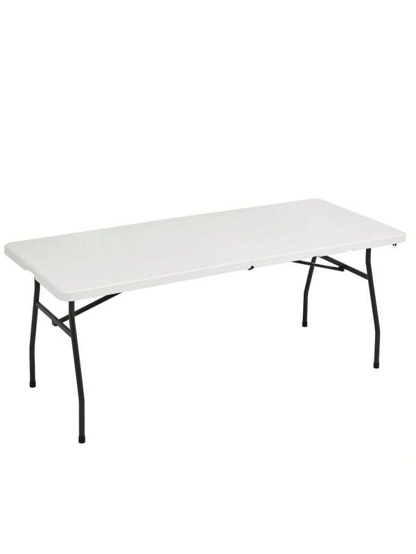 6 Foot Plastic Folding Table Portable Long Table For Indoor Outdoor Use Rectangular With Carrying Handle, Smooth HDPE Tabletop, White