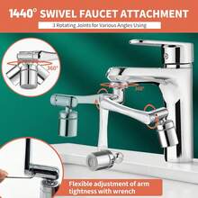 1pc Universal Rotatable Faucet Extender With 1080° Rotation - Anti-Splash Aerator, Water-Saving Faucet Nozzle, Durable Full Metal Structure, Easy Installation And Space-Saving Design - Silver - View 5