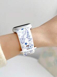 1条时尚可爱海洋主题鲨鱼图案印花硅胶表带，兼容苹果手表表带38mm 40mm 41mm 44mm 45mm 49mm（S10 42mm）（S10 46mm），女士款；可爱海洋生物图案柔软硅胶运动表带，兼容 Series Ultra 2 S10 SE 9 8 7 SE 6 5 4 3 2 1，适合搭配各种服饰，日常佩戴，假日休闲。 - 彩色 - 查看 4