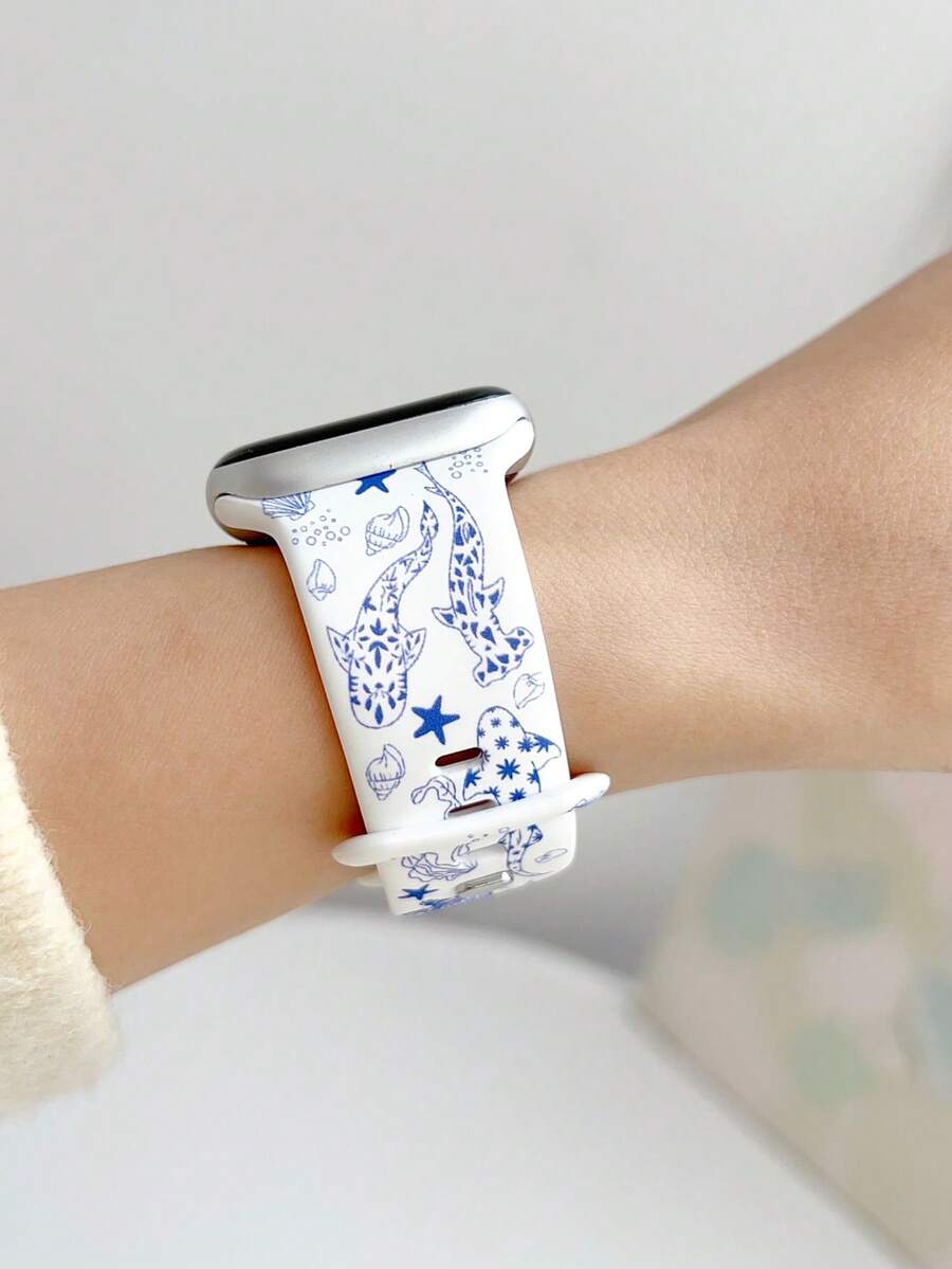 1条时尚可爱海洋主题鲨鱼图案印花硅胶表带,兼容苹果手表表带38mm 40mm 41mm 44mm 45mm 49mm(S10 42mm)(S10 46mm),女士款;可爱海洋生物图案柔软硅胶运动表带,兼容 Series Ultra 2 S10 SE 9 8 7 SE 6 5 4 3 2 1,适合搭配各种服饰,日常佩戴,假日休闲。 - 彩色 - 查看 1