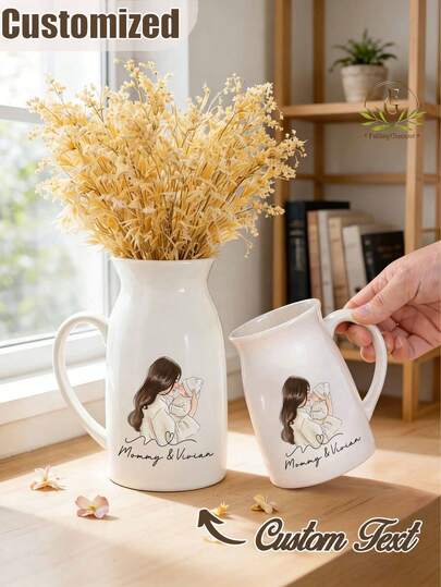 1pc Customizable Home Decor Vase, Personalized Name Vase, Mother's Day Gift, Women's Gift, Grandma Photo Gift, Ceramic Vase, Mom Gift